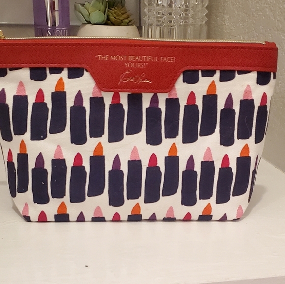 💚5/$25 Estee Lauder Large Lipstick Pattern Pouch Red Trim Makeup Cosmetic Bag - Picture 4 of 4